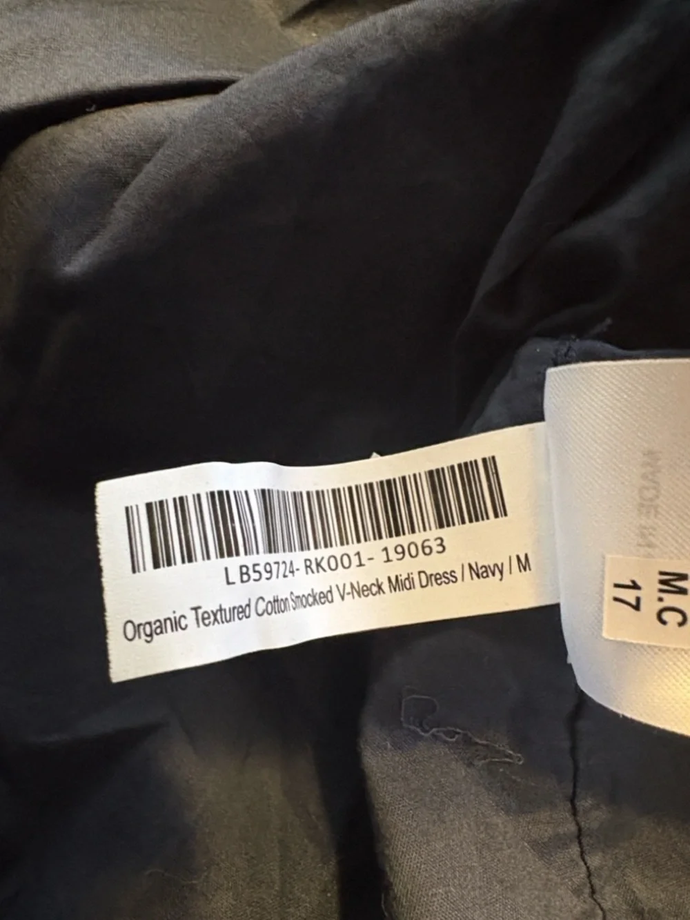 Quince Organic Textured Cotton Smocked V-Neck Midi Dress Size M Navy Wedding - Picture 10 of 10